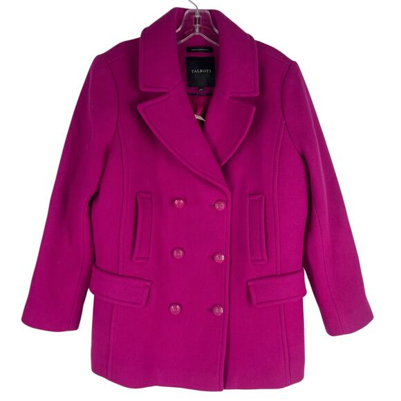NEW Talbots Wool Blend Double Breasted Pea Coat Hot Pink Size 12 - Picture 2 of 12